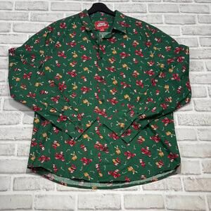 Urban Heritage‎ Christmas Button Down Shirt Santa Reindeer Candy Cane Men's L
